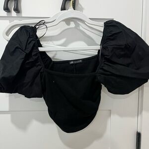 Zara Women’s Black Puff Sleeve Crop
